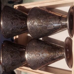 Antique Wilcox Silver  Footed Oyster Cocktail Cups Paisley. (Set of 4)